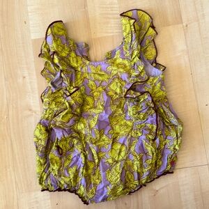 Pink Chicken Baby Katniss Bubble - Lavender Stem Floral Romper Jumper | 3 -6 mos